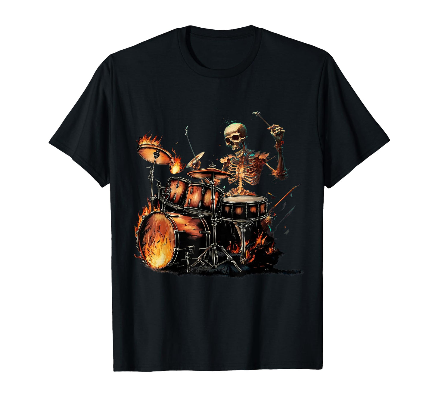 Gothic Skeleton Drummer Rock Band Drum Player Halloween T-Shirt