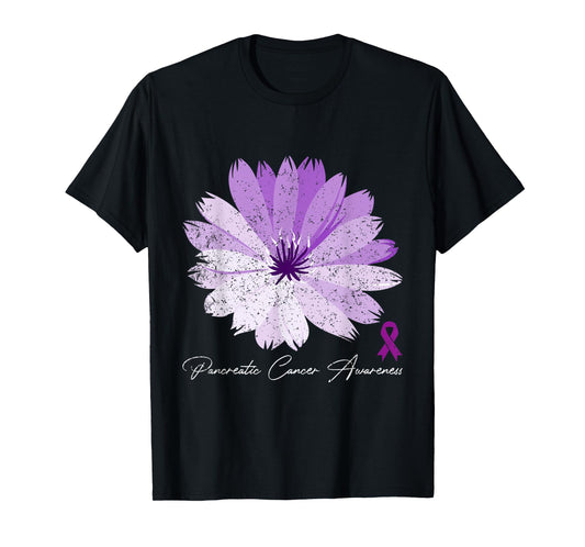 Flower Purple Ribbon Pancreatic Cancer Awareness T-Shirt