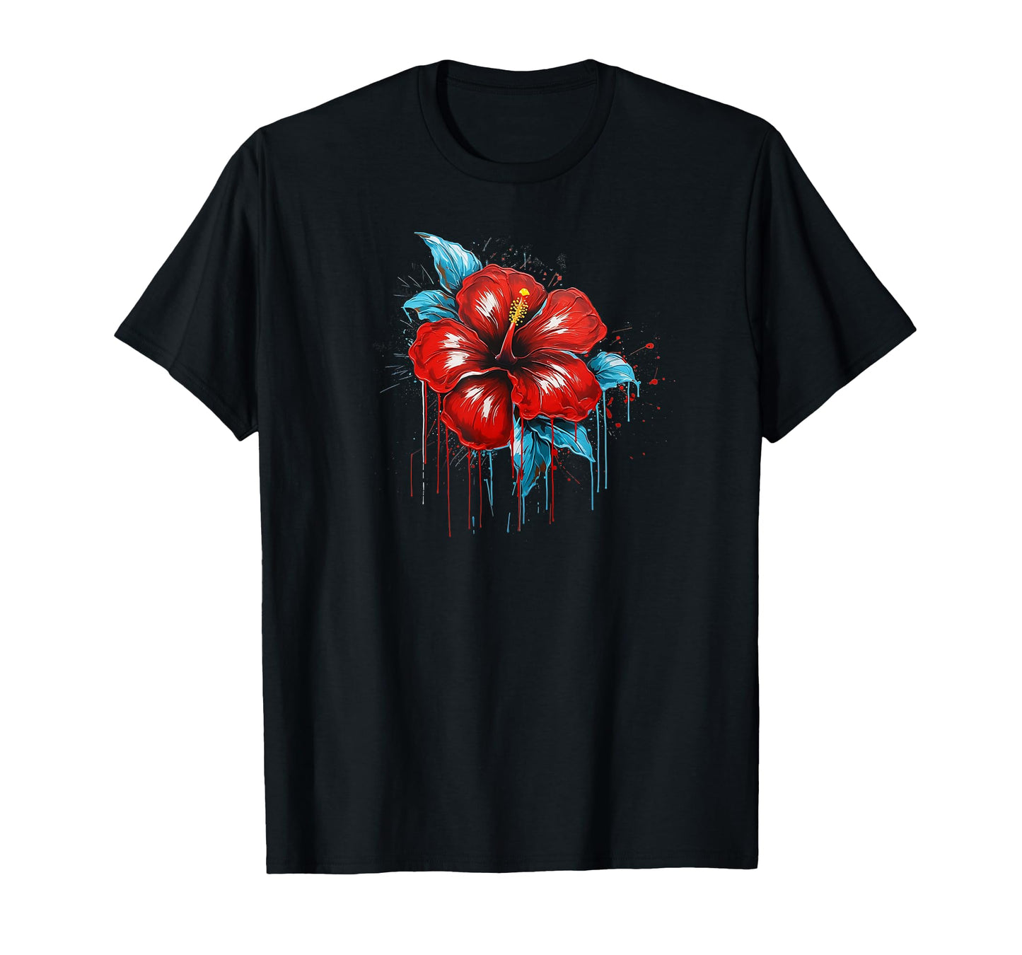 Red Hibiscus Funny Graffiti Trendy Cute Flower Fashion T-Shirt