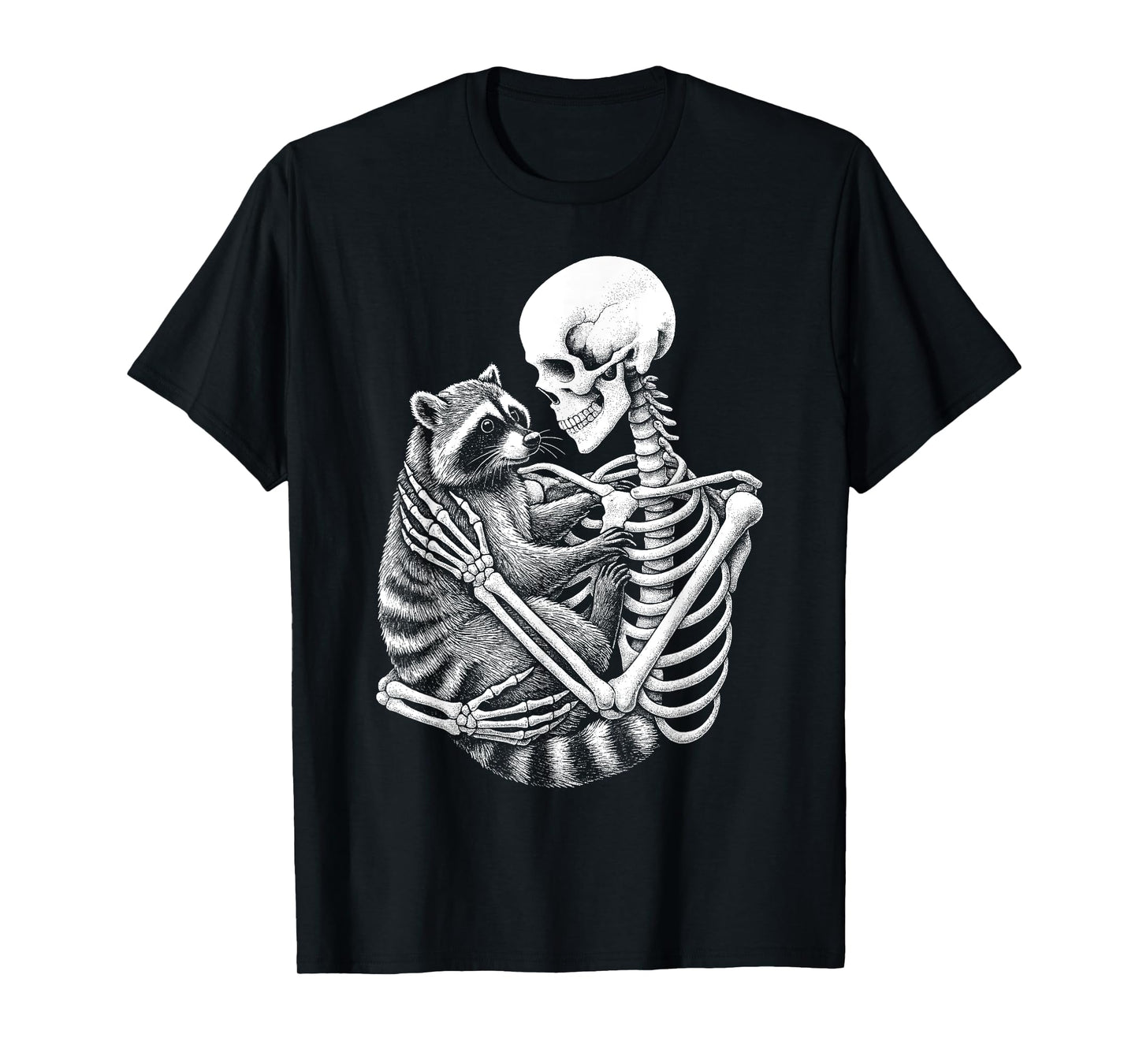 Skeleton Holding A Raccoon Funny Lazy Halloween Costume T-Shirt