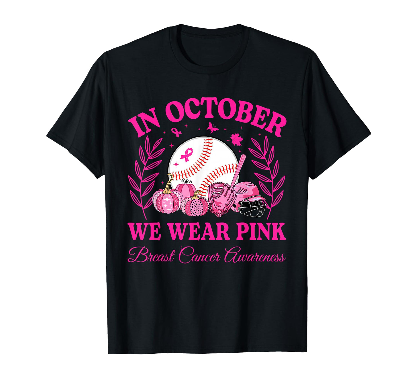 In October We Wear Pink Baseball Breast Cancer Kids Boy Girl T-Shirt