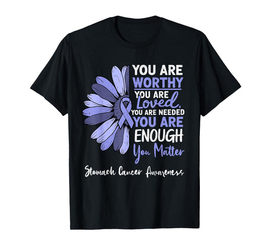 Motivational Stomach Cancer Awareness Ribbon Periwinkle Blue T-Shirt