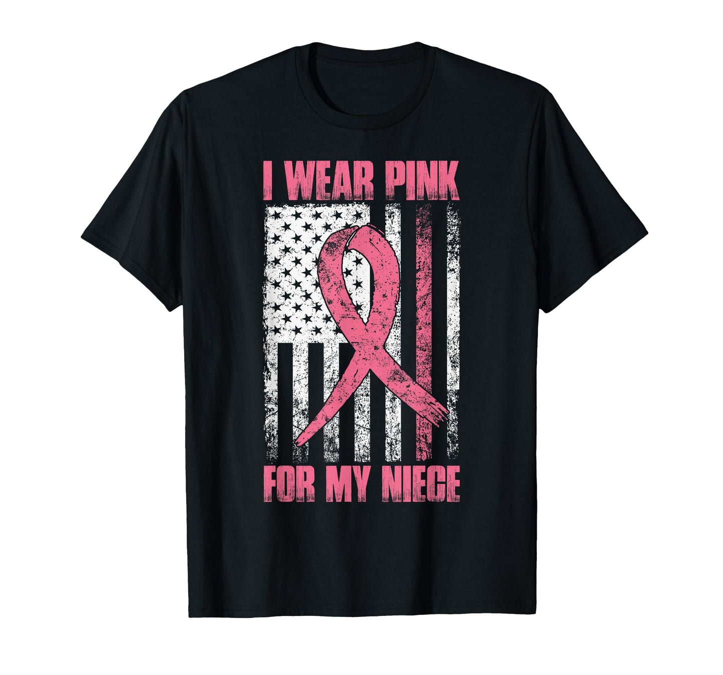 I Wear Pink For My Niece Breast Cancer Awareness USA Flag T-Shirt