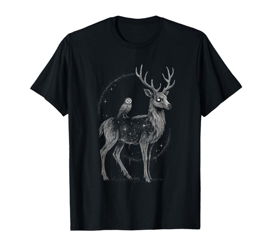 Deer Owl Antlers Dark Creepy Goth Forest Alt Alternative T-Shirt