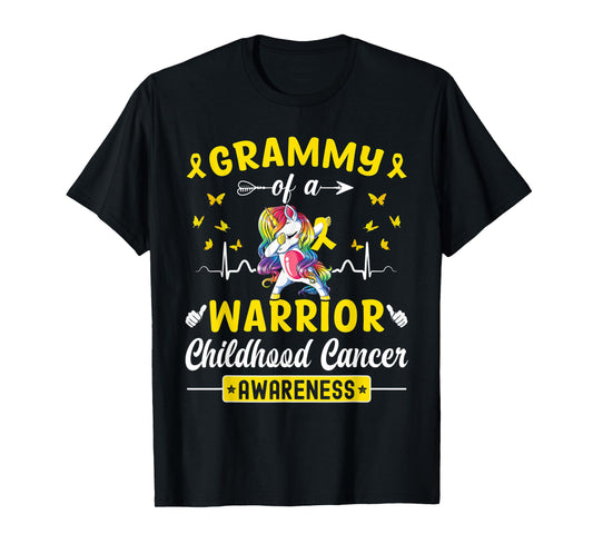 Grammy Of A Warrior Childhood Cancer Awareness Unicorn T-Shirt