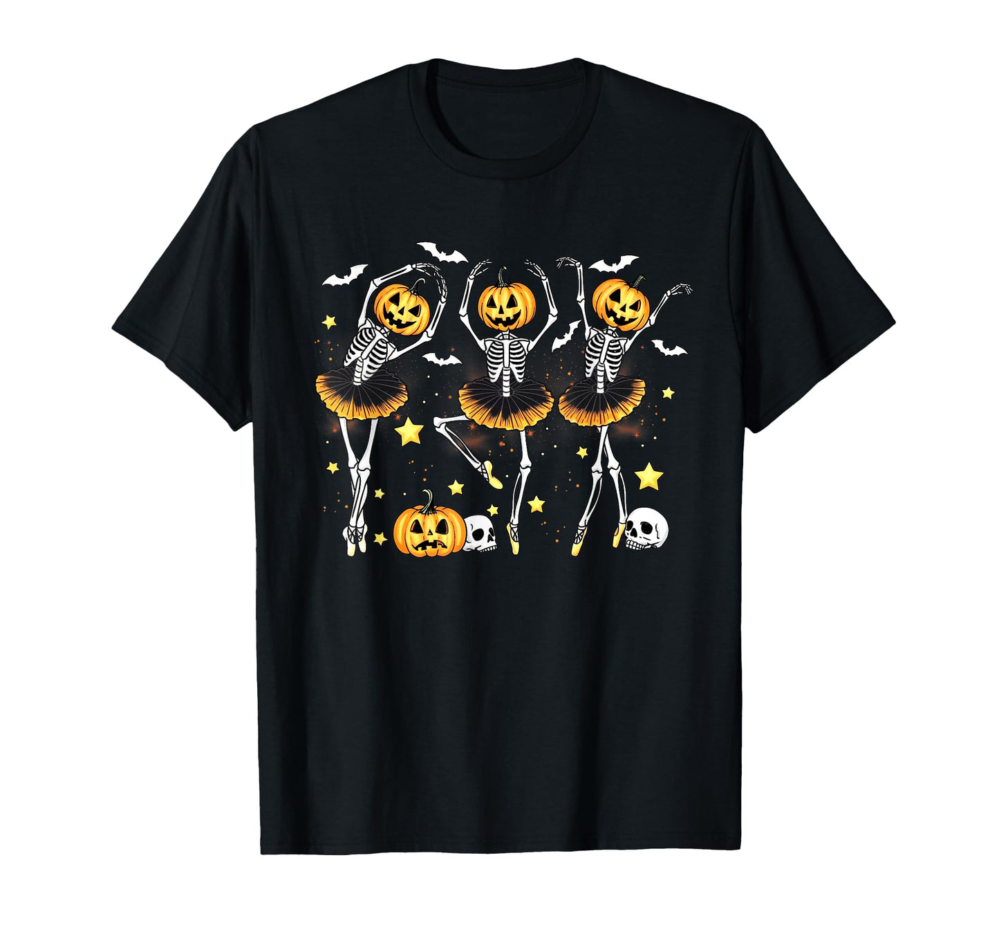 Pumpkin Skeleton Ballet Dance Halloween Dancer Women Girls T-Shirt