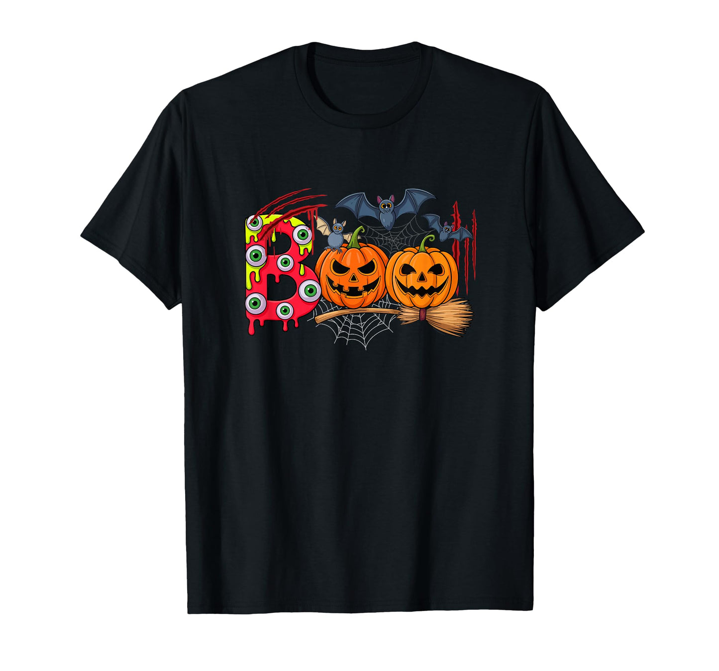 Boo Halloween Costume Bats Two Horror Carved Pumpkins T-Shirt