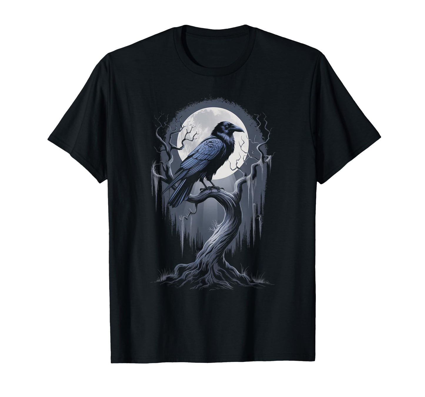 Black Crow Raven Bird Moon Forest T-Shirt