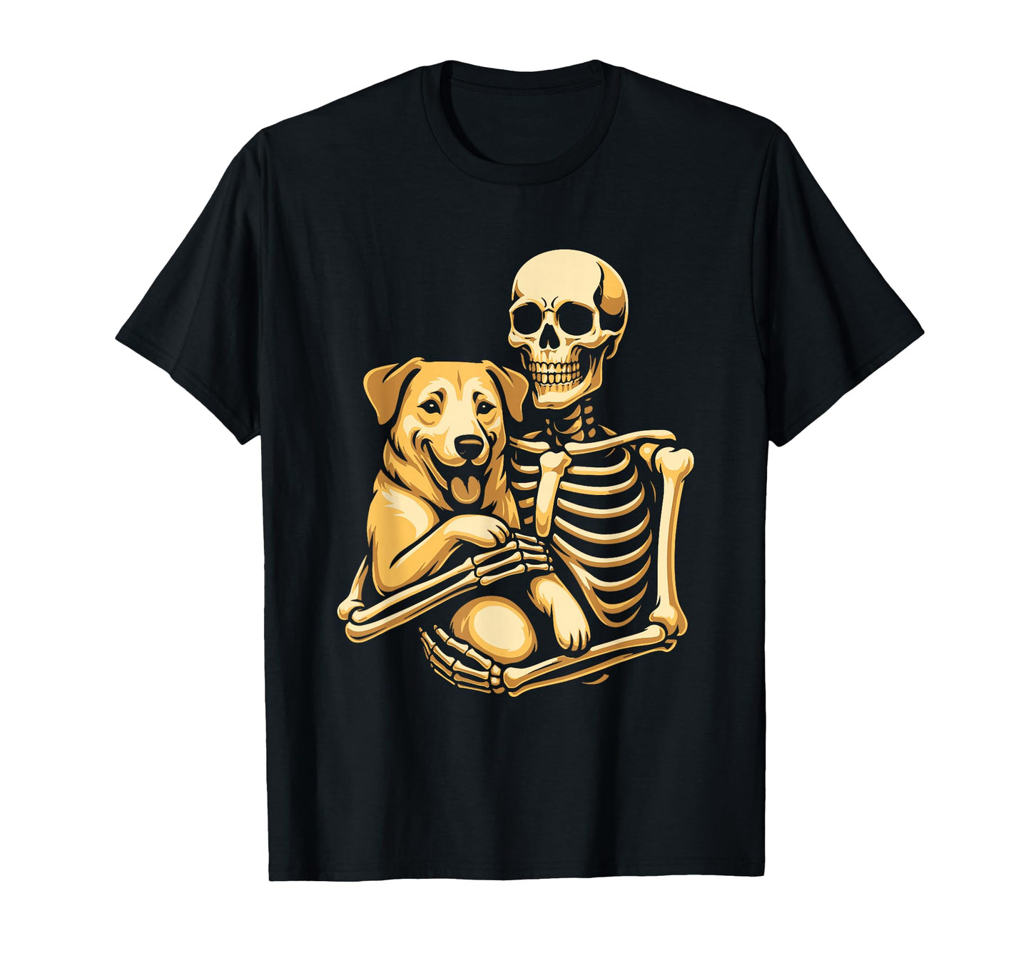 Skeleton Holding Dog Funny Lazy Halloween Costume Graphic T-Shirt