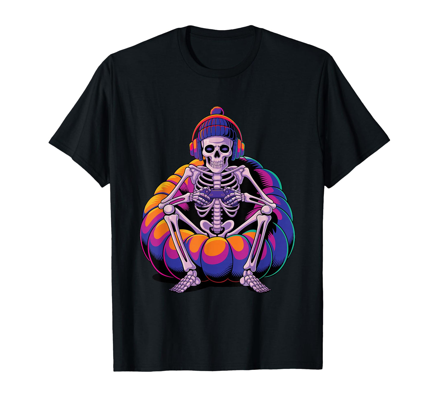 Halloween Skeleton Gamer Kids Teens Boys Men Gaming T-Shirt