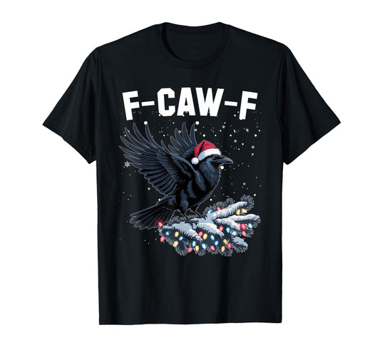 Crow F-CAW-F Black Bird Gothic Christmas Lights Santa Hat T-Shirt