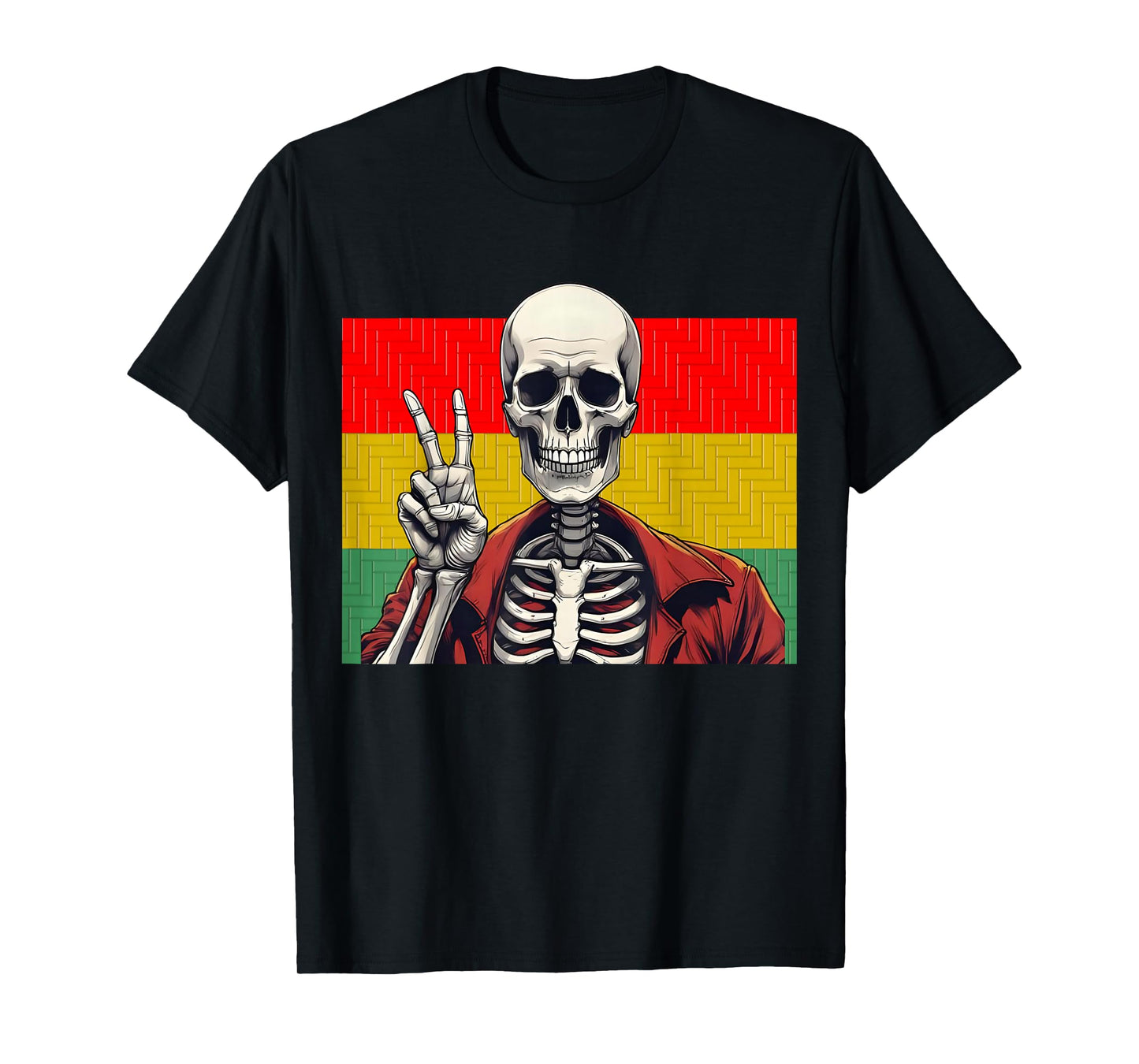 Skeleton Hand Peace Sign, Red Gold and Green Skeleton Peace T-Shirt