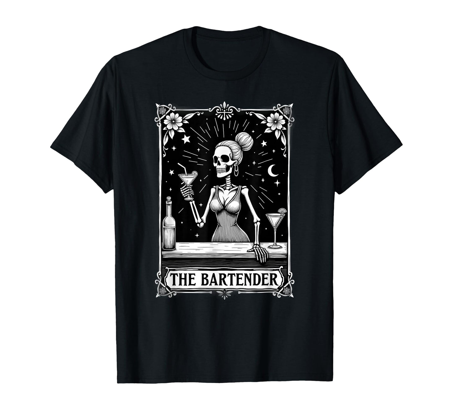 Gothic Tarot Card Skeleton Cocktail Bartender T-Shirt