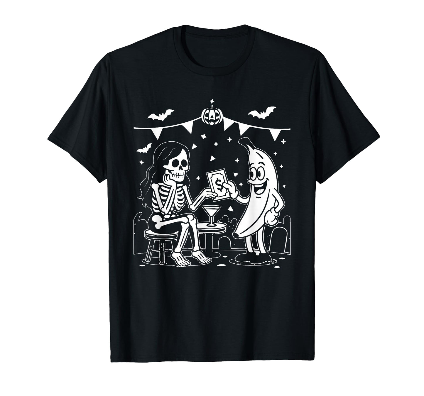 Funny Women Skeleton and Banana Hanging in Halloween Parties T-Shirt