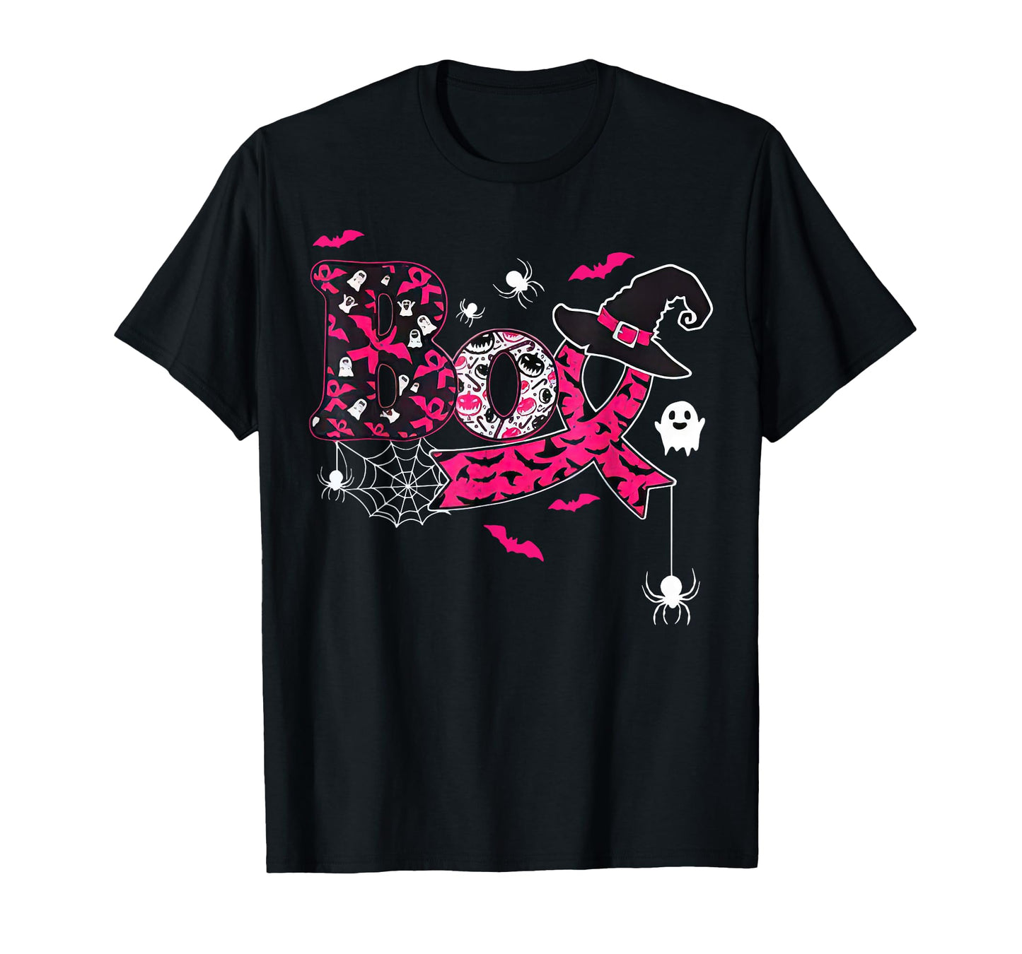 Boo Pumpkin Witch Hat Halloween Breast Cancer Awareness T-Shirt
