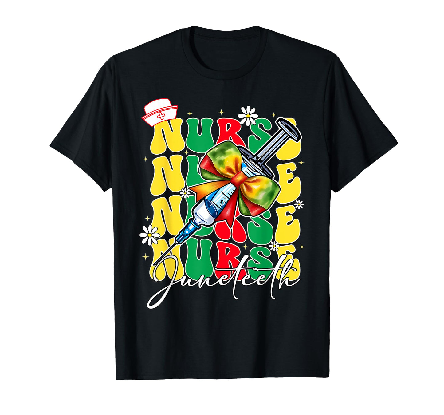Juneteenth Nurse Groovy African Scrubs Top Bow Black Women T-Shirt
