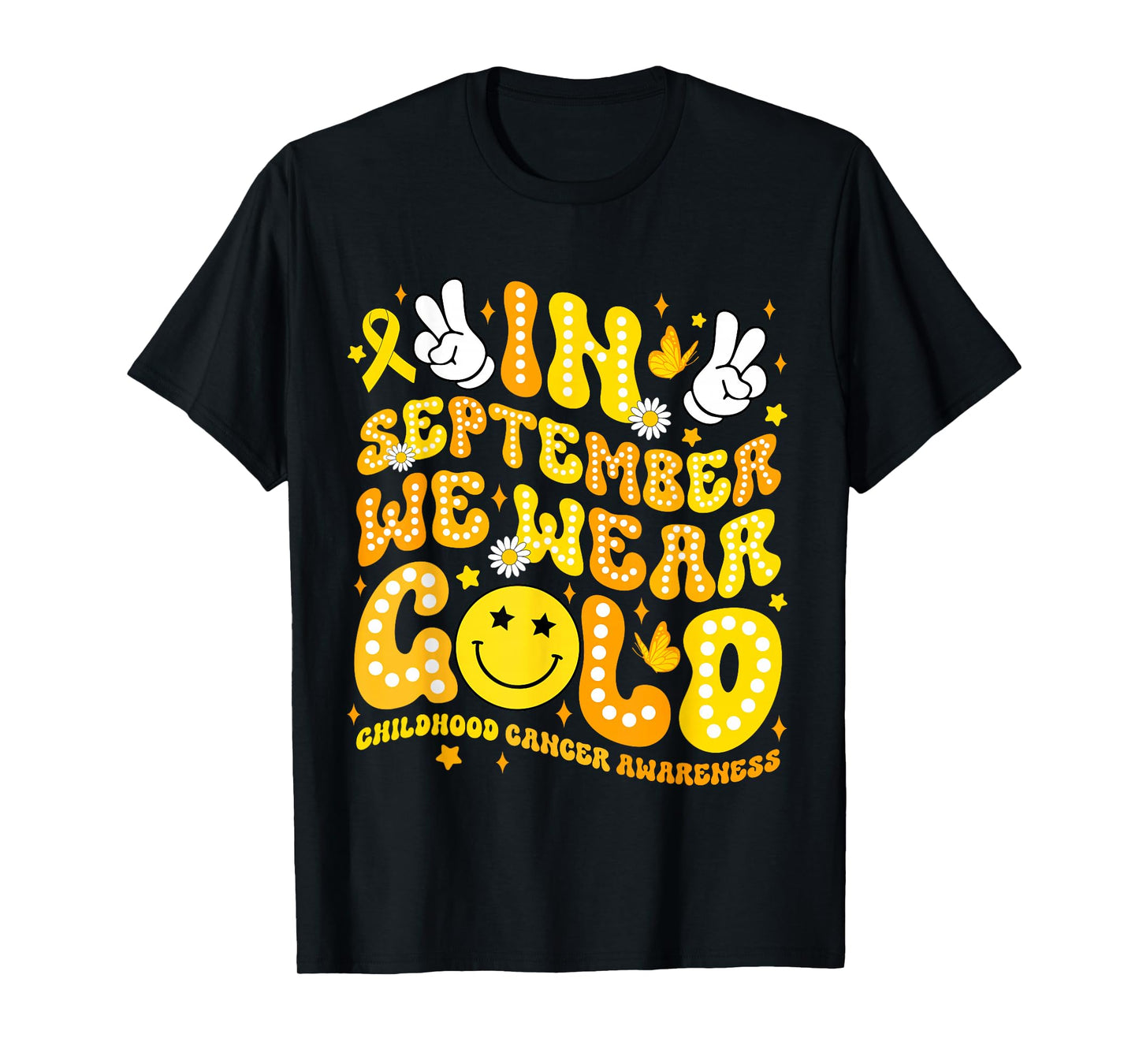 Groovy in September We Wear Gold Childhood Cancer Awareness T-Shirt