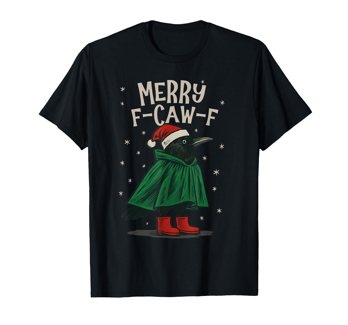 Black Crow F-Caw-F Funny Retro Christmas Lights Santa hat T-Shirt