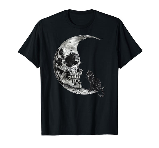 Vintage Halloween Black Cat Scary Skull Moon Men Women Kids T-Shirt