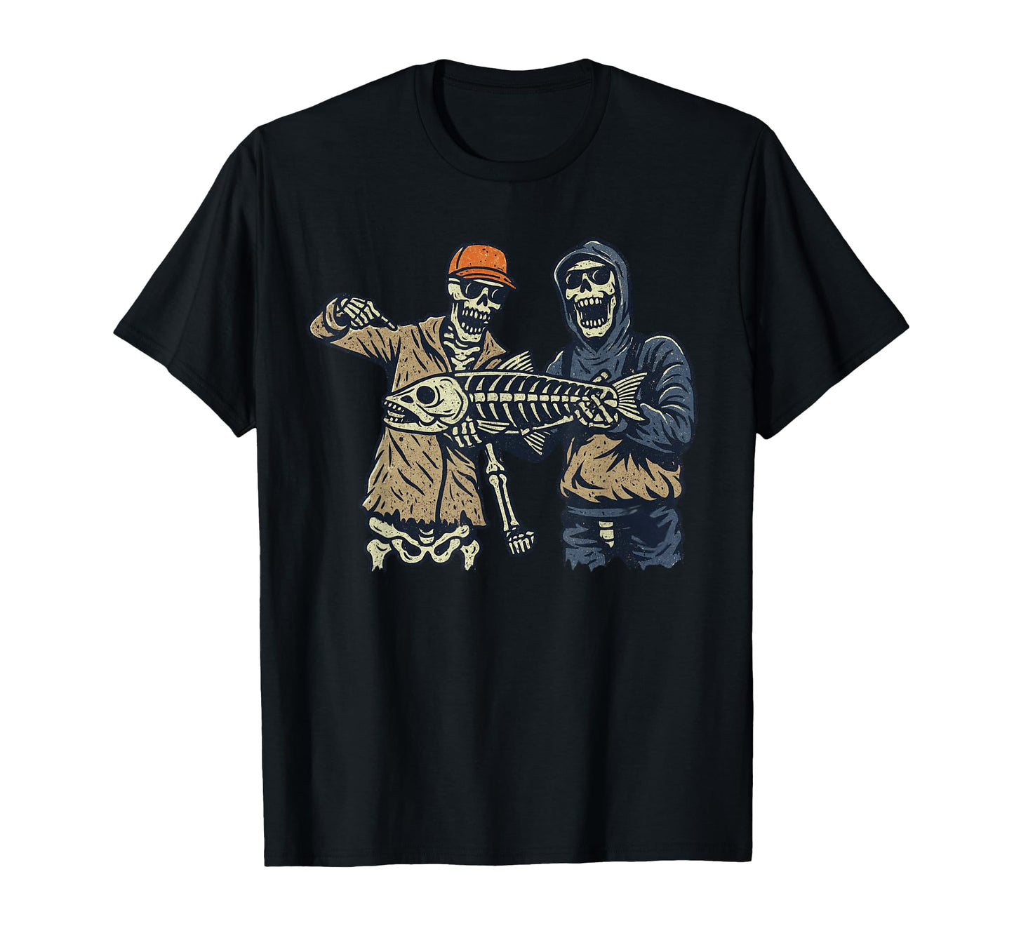 Vintage Halloween Skeleton Fishing Funny Spooky Costume T-Shirt