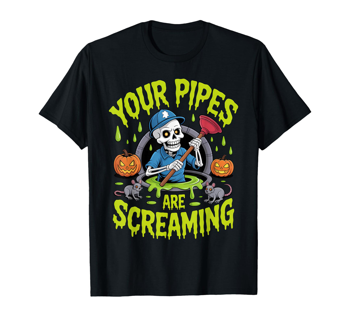 Skeleton Plumber Halloween Funny Spooky Pipes T-Shirt
