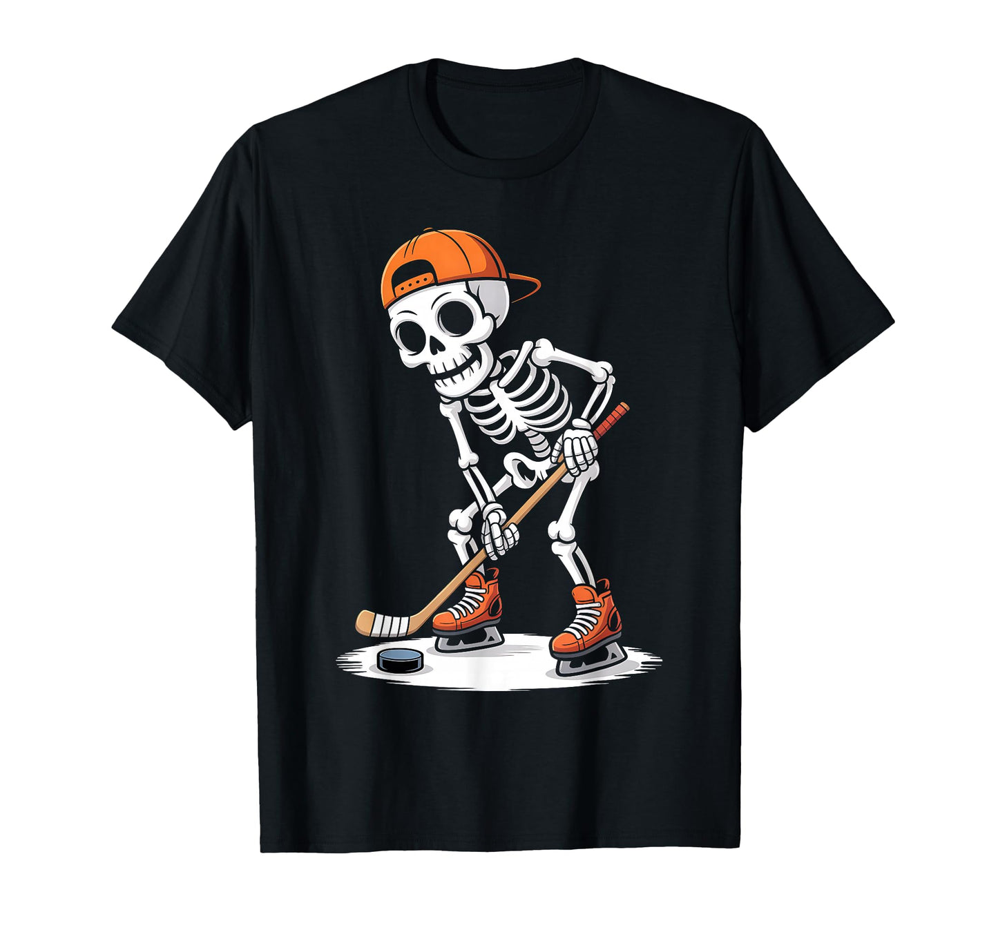 Skeleton Plays Funny Ice Hockey Halloween Skater Skull T-Shirt