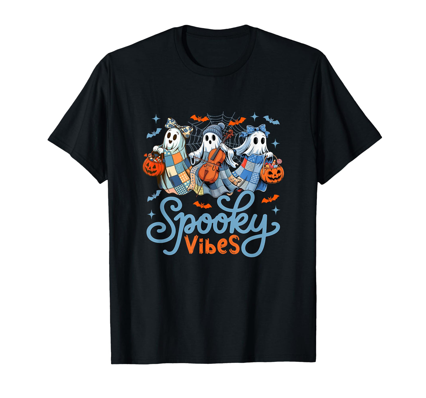 Spooky Funny Vibes Halloween Three Cute Boos Playing Cello T-Shirt