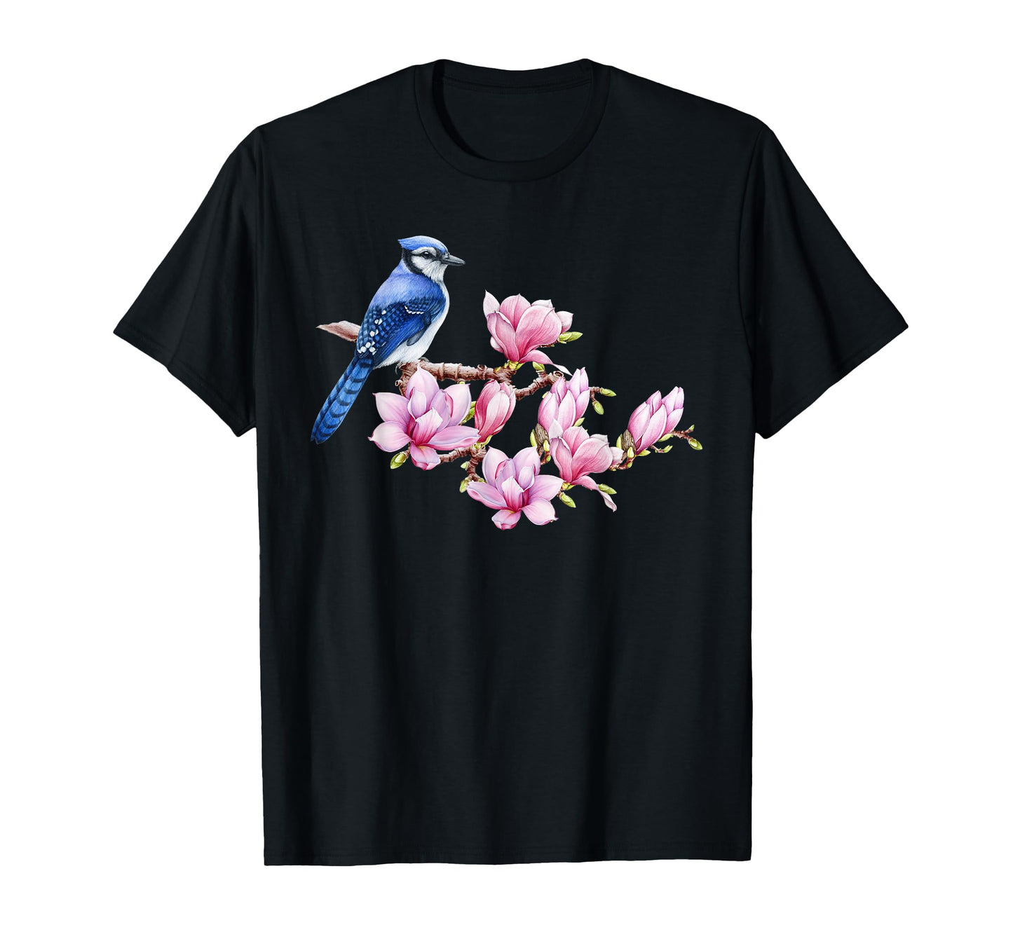 Blue Jay Bird on Magnolia - Watercolor Birding and Gardening T-Shirt