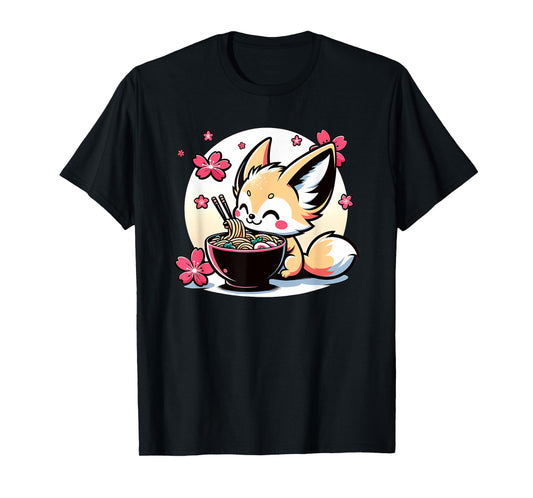 Kawaii Fennec Fox Eating Ramen T-Shirt