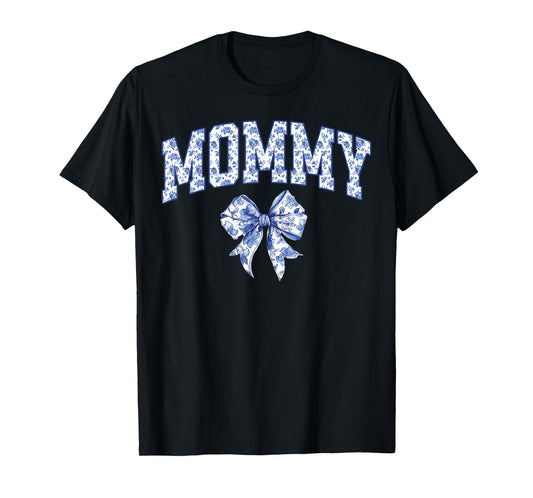 Mommy Coquette Toile Blue Bow Floral Family Matching T-Shirt
