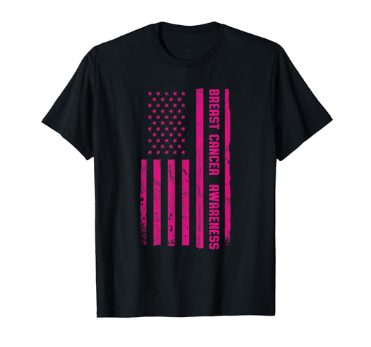 Breast Cancer Awareness Month American Flag Pink October T-Shirt
