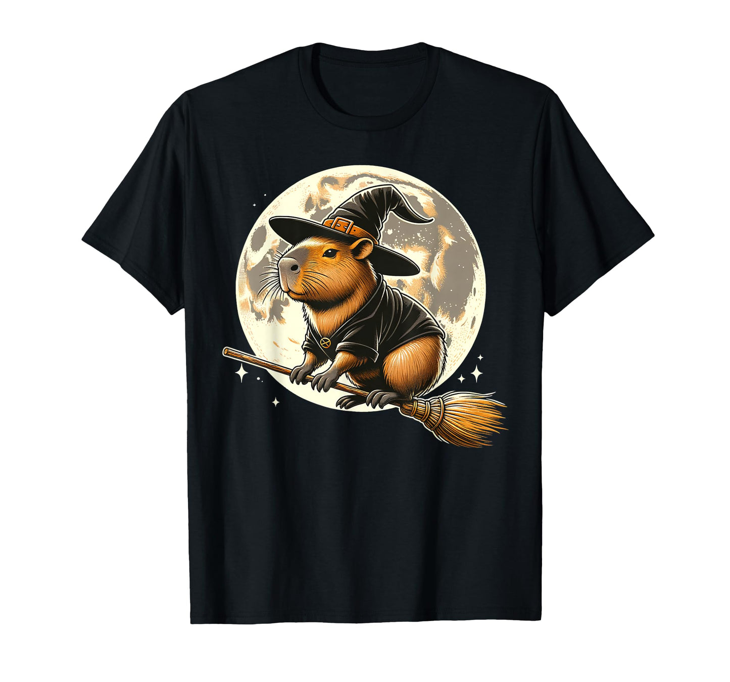 Funny Capybara Rides a Witch's Broom Halloween Spooky Vides T-Shirt