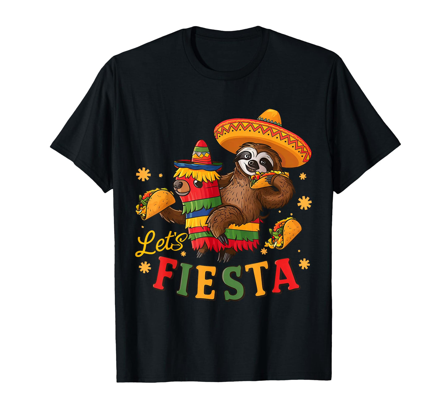 Let's Fiesta Cinco De Mayo Mexican Sloth Tacos Pinata Party T-Shirt