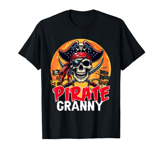 Pirate Granny Halloween Horror Pirate Skull Costume Family T-Shirt