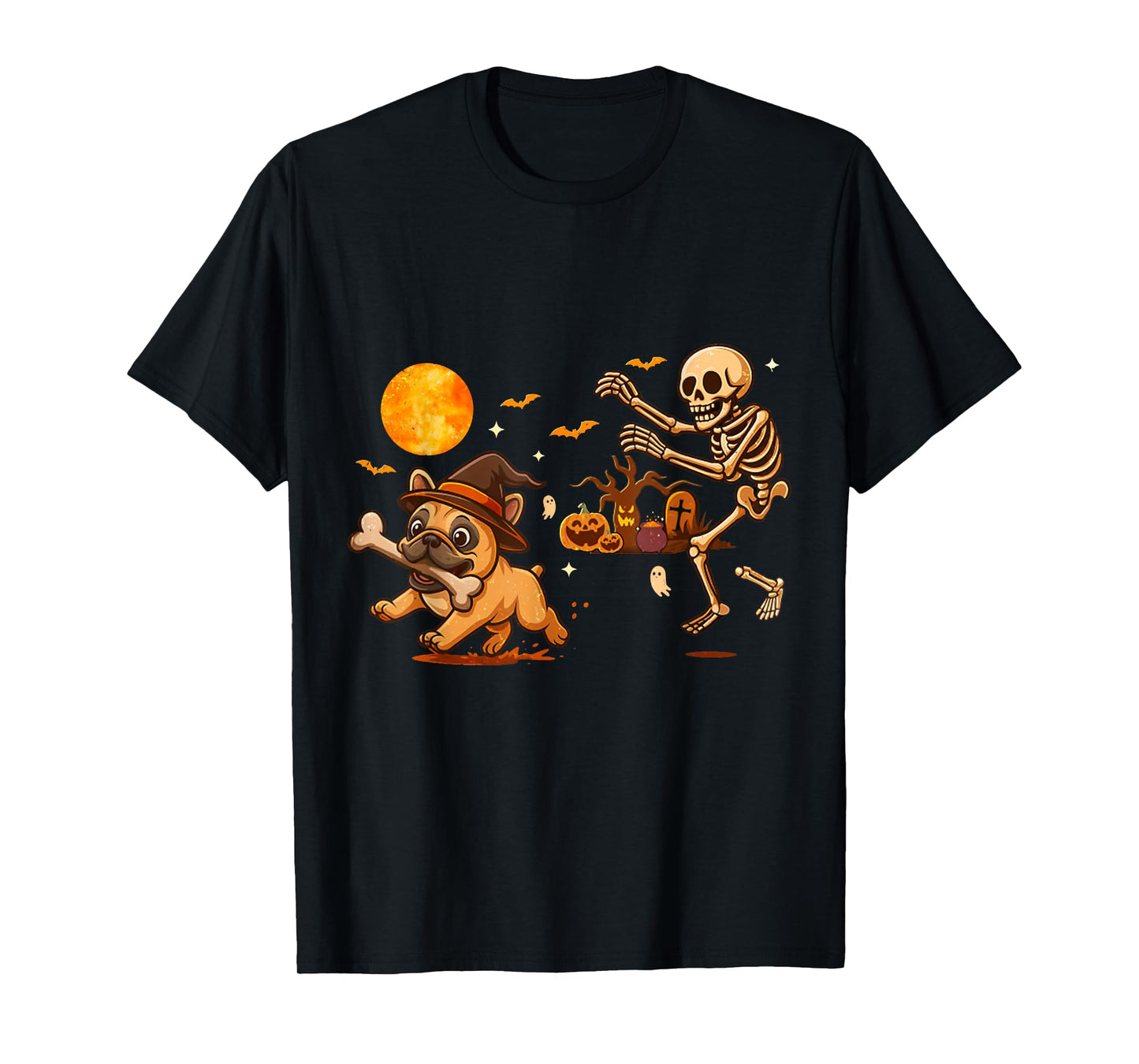 Funny Halloween French Bulldog Skeleton Spooky Season T-Shirt