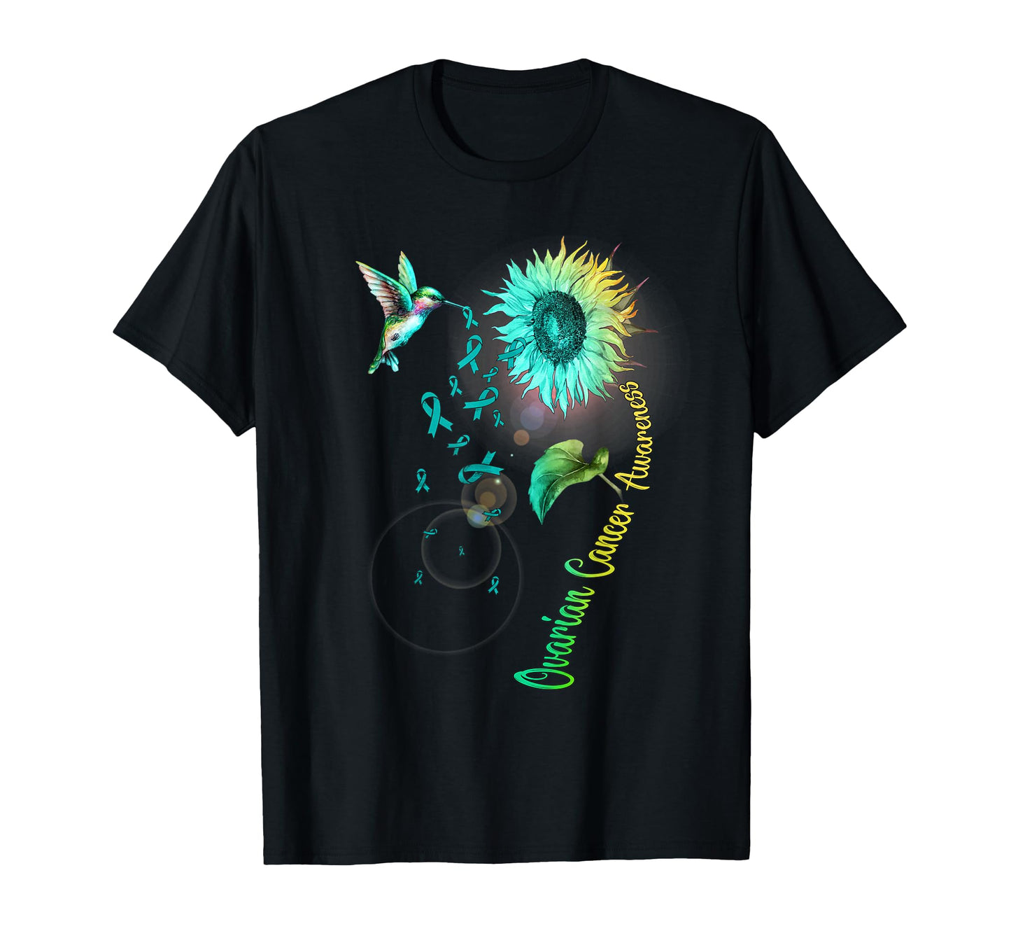 Ovarian Cancer Sunflower Hummingbird T-Shirt