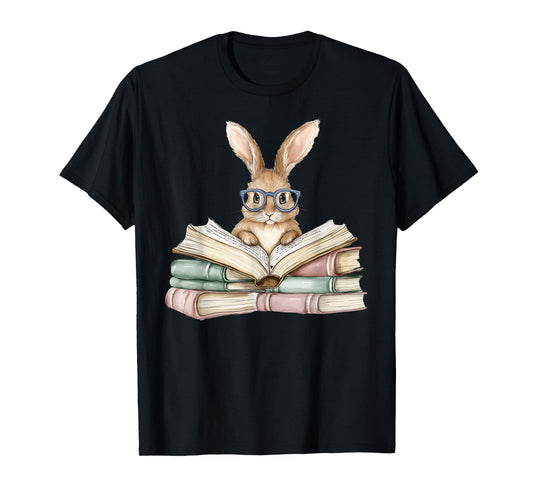 Cute Reading Bunny Glasses Books Bookworm Reader Teacher T-Shirt