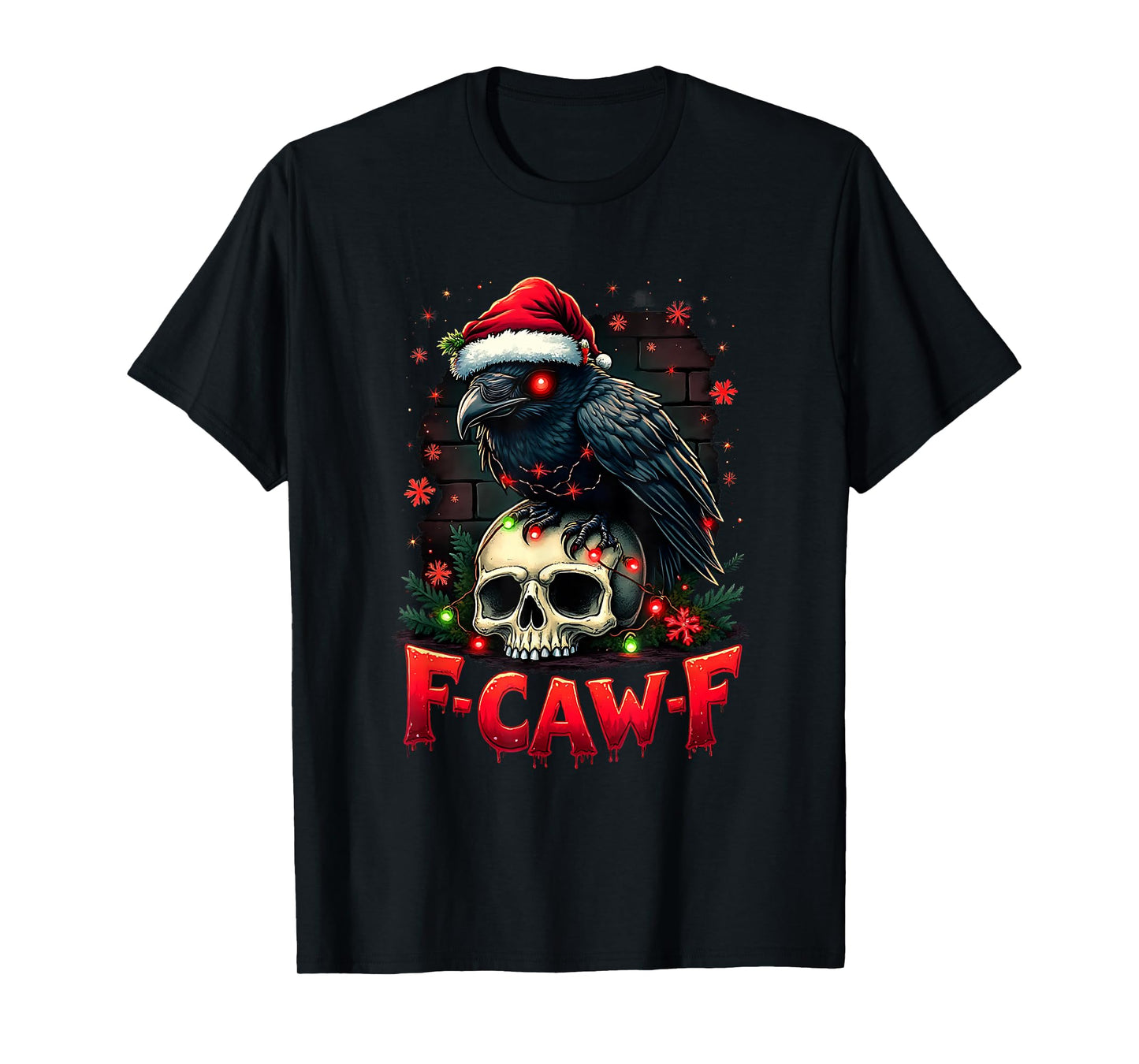 F-Caw-F Santa Vintage Christmas Horror Funny Black Crow T-Shirt