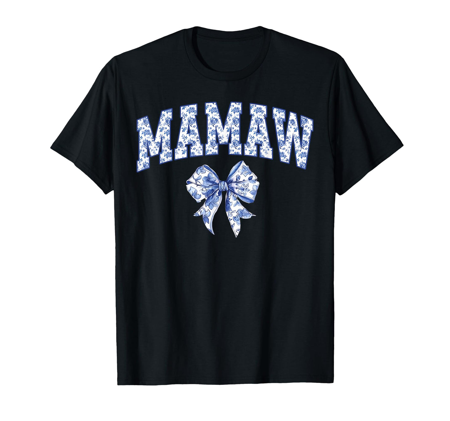 Mamaw Coquette Toile Blue Bow Floral Family Matching T-Shirt
