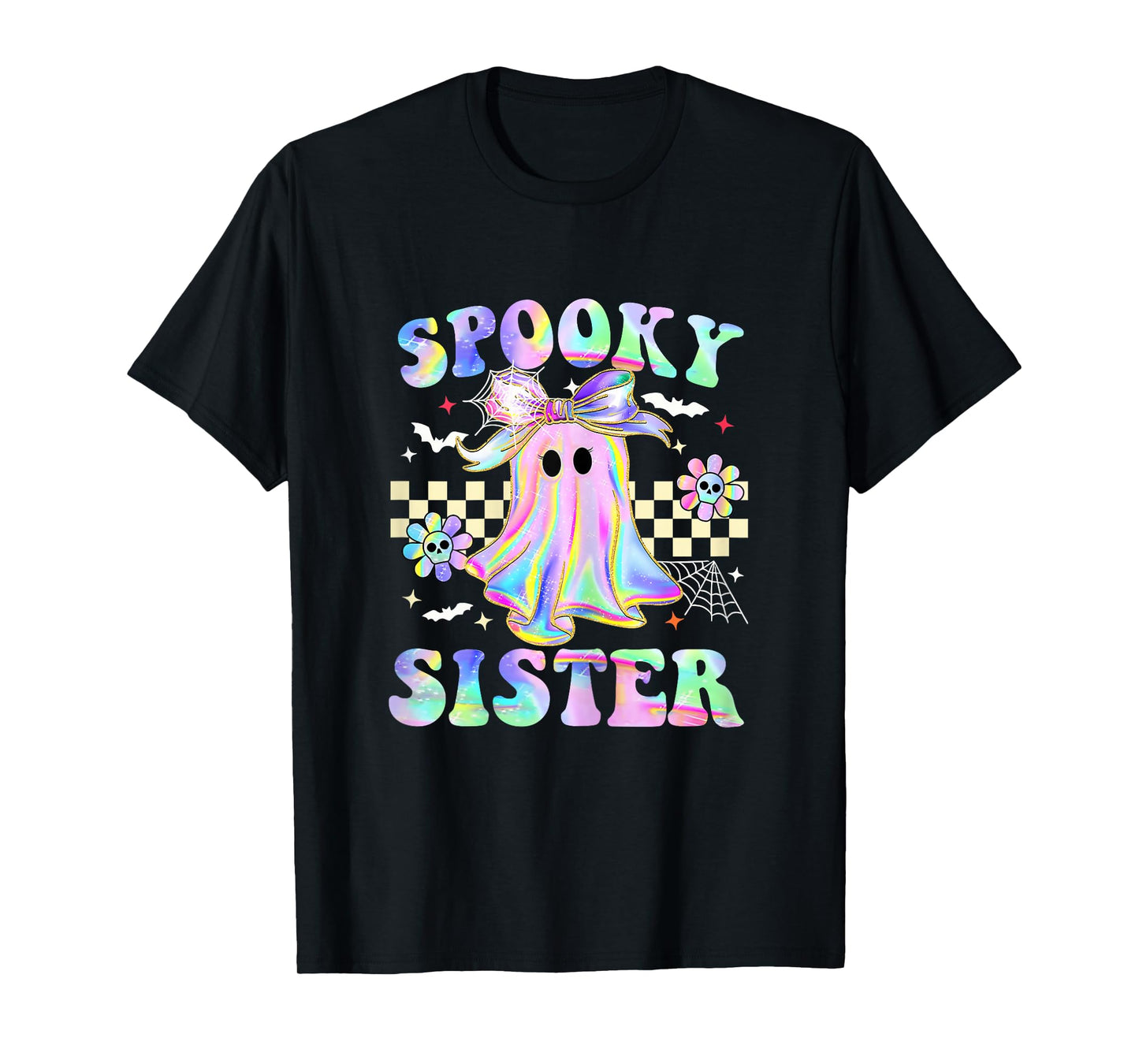 Groovy Spooky Sister Tie Dye Ghost Holding Pumpkin Halloween T-Shirt