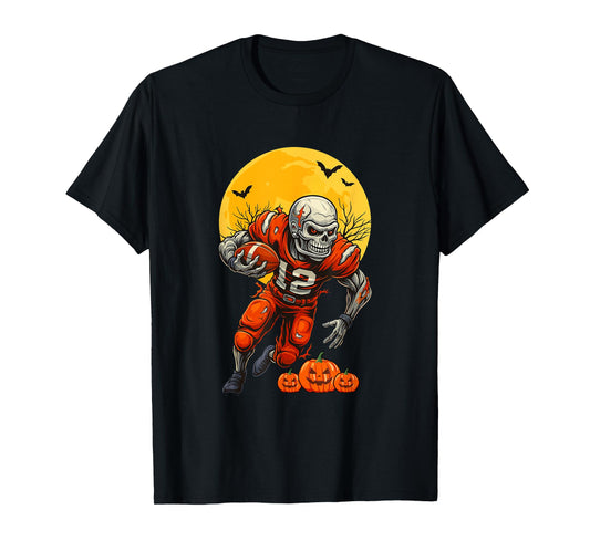 American Football Skeleton Halloween Men Boys Football Fan T-Shirt