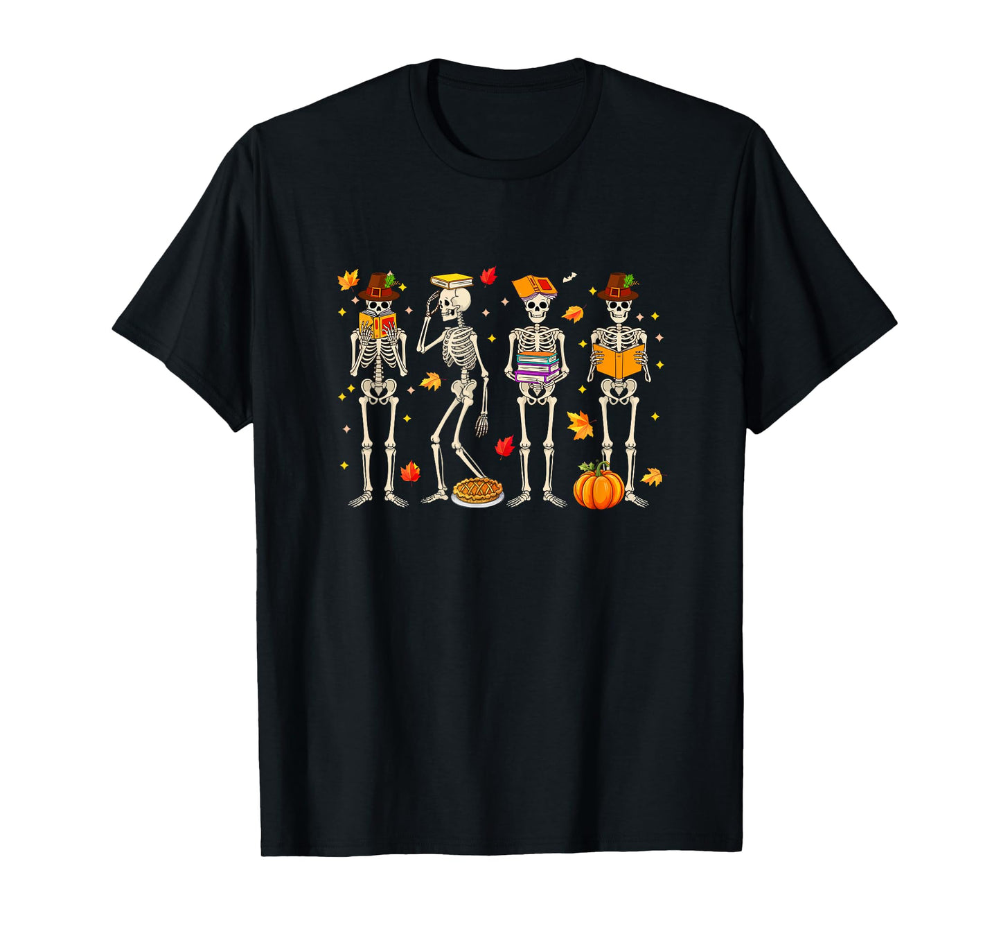 Thanksgiving Skeletons Reading Books Bookworm Librarian T-Shirt