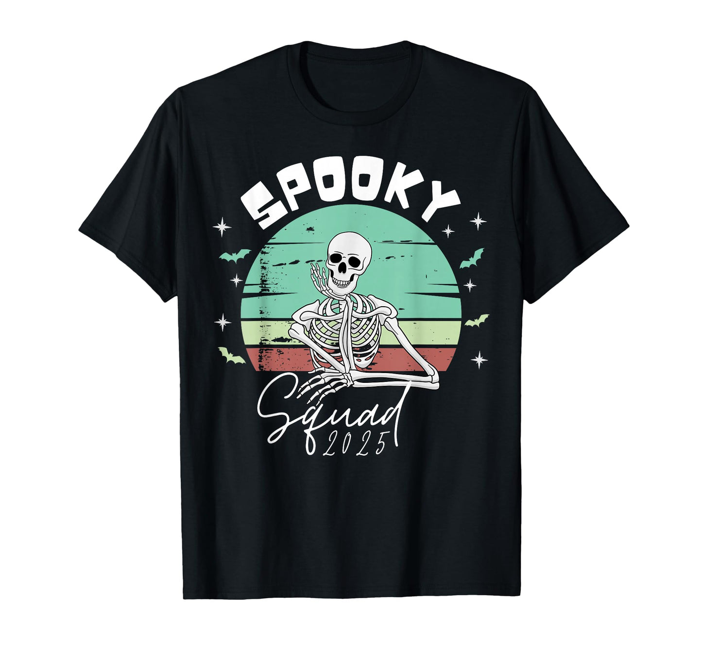 Spooky Squad 2025 Skeleton Chill Retro Vibes Kids Halloween T-Shirt