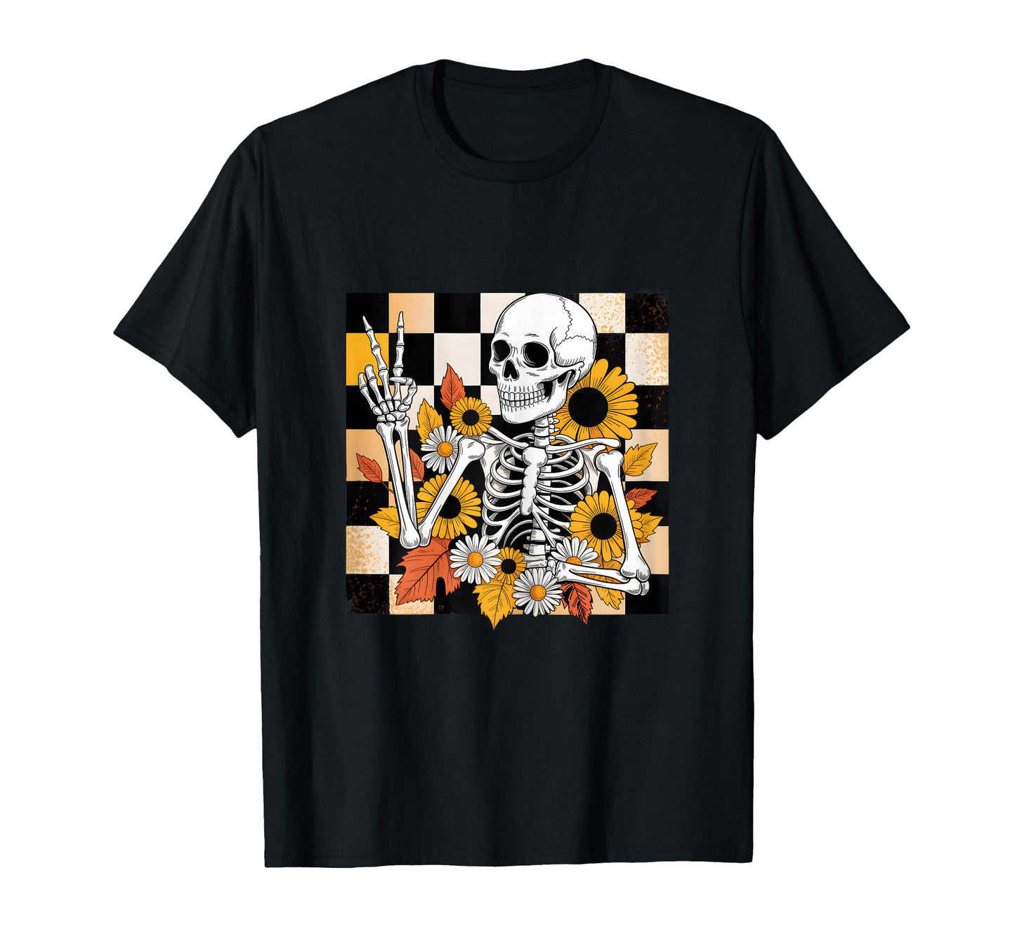 Retro Fall Skeleton Halloween Skeleton Flower Spooky Season T-Shirt