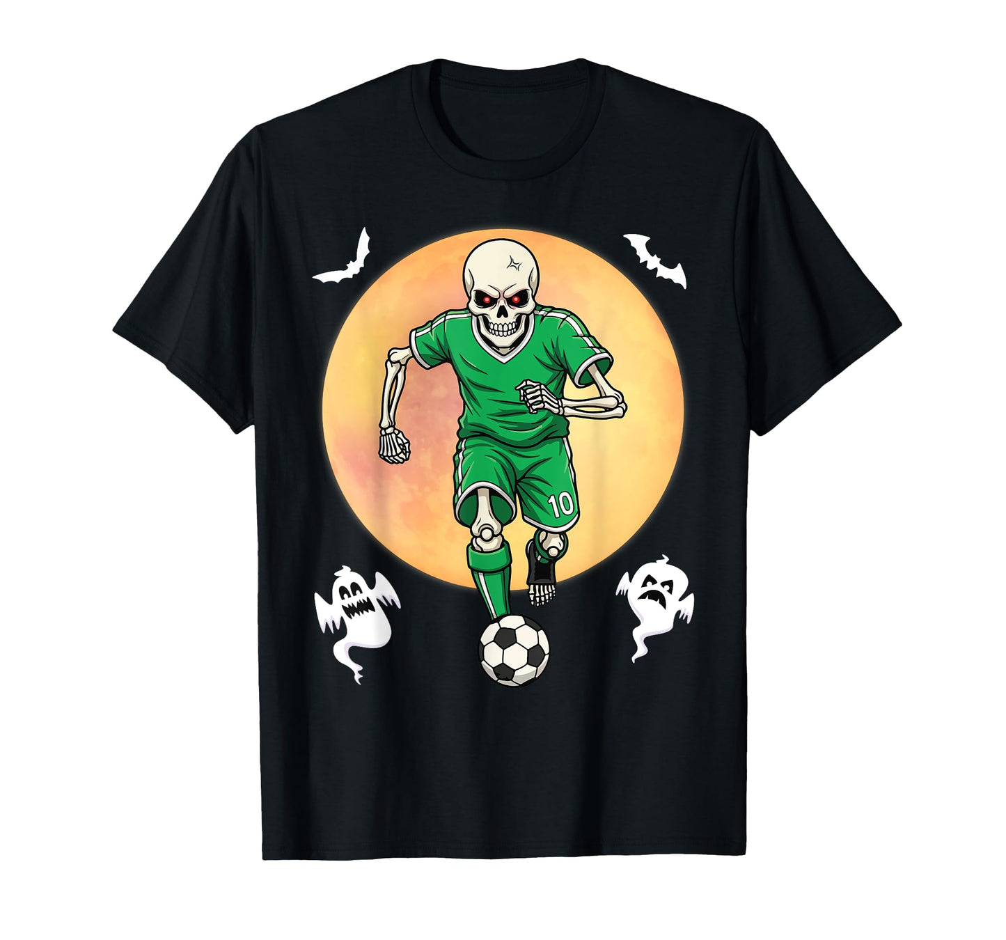 Skeleton Soccer Player Halloween Full Moon Spooky Style T-Shirt