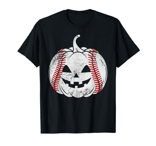 Baseball Player Funny Spooky Pumpkin Baseball Halloween T-Shirt