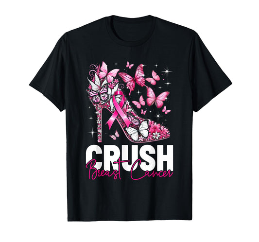 Crush Breast Cancer Awareness Bling Pink Ribbon Womens Girls T-Shirt