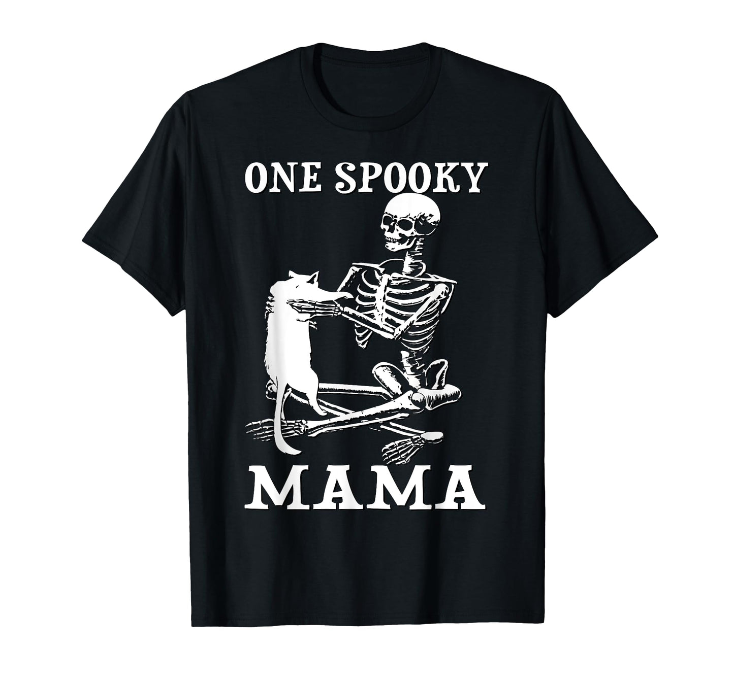 Skeleton Holding A Cat One Spooky Mamaa Halloween Costume T-Shirt for Men Women Kids