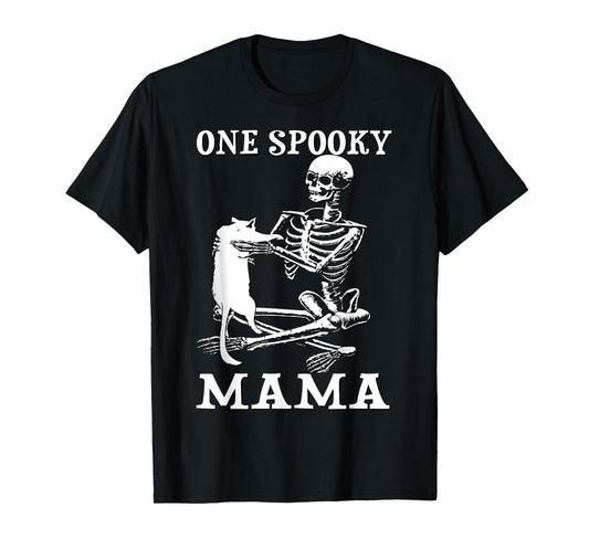 Skeleton Holding A Cat One Spooky Mamaa Halloween Costume T-Shirt for Men Women Kids