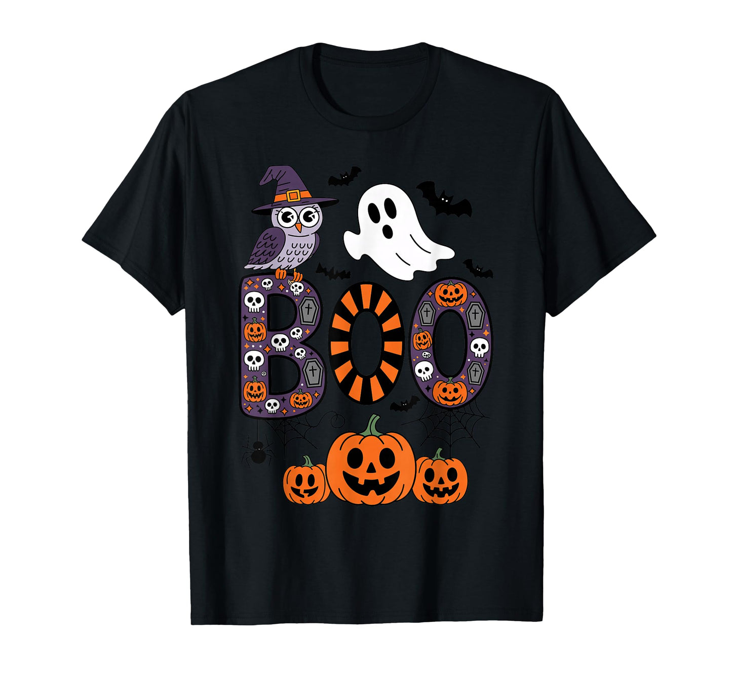 Halloween Boo with Witch Owl Scary Pumpkins Trick or Treat T-Shirt